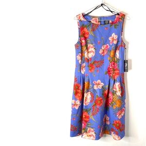 Vince Camuto Floral Pleated Sleeveless Scoop Neck Midi Dress NWT Blue